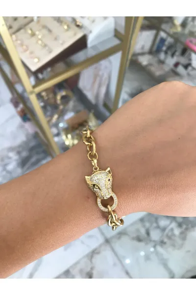 Taşlı Kaplan Detaylı Bileklik