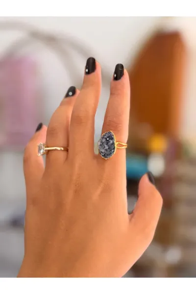 VIP Druzy ( kristal küme) Detaylı Doğal Taş Model Ayarlanabilir Yüzük