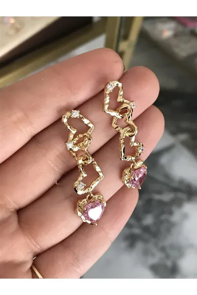 XUPING Mor Taş Detaylı Kalp Model Küpe (kararmaz)