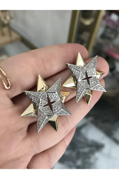 VIP Seri Gold Detaylı Taşlı Yıldız Model Küpe
