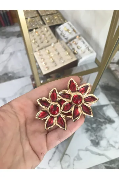 Bordo Çiçek Model Küpe
