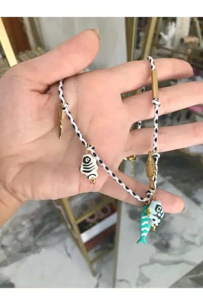 Renkli Seramik Balık Charmlı İp Model Kolye