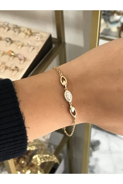 Zarif Taş Detaylı Damla Model Bileklik (kararmaz)