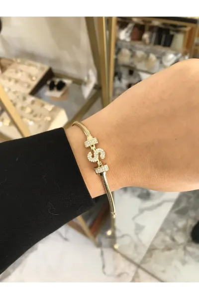 Harf Detaylı Taşlı Yılan Sırtı Model Bileklik ( S Harfi) kararmaz