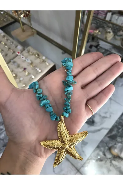Deniz Yıldızı Detaylı Doğal Taş Model Kolye
