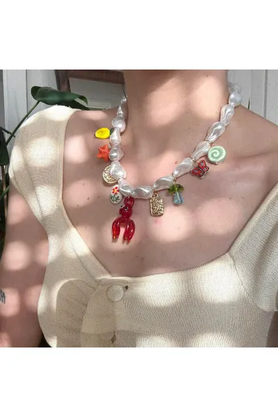 İncili Charm Model Kolye