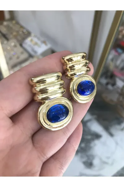 Özel Seri Gold Detaylı Lacivert Küpe
