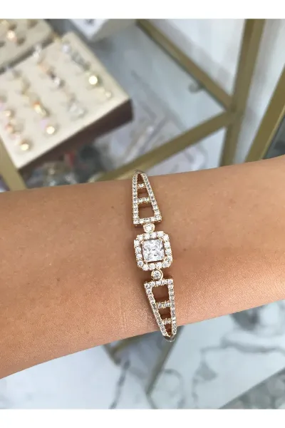 Baget Taş Model Bronz Kelepçe Bileklik