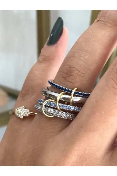 Çoklu Mavi Taş Detaylı Halka Model Yüzük