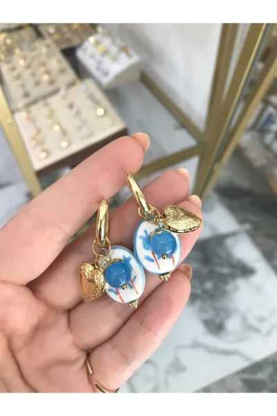 Kalp Charmlı Seramik Model Küpe