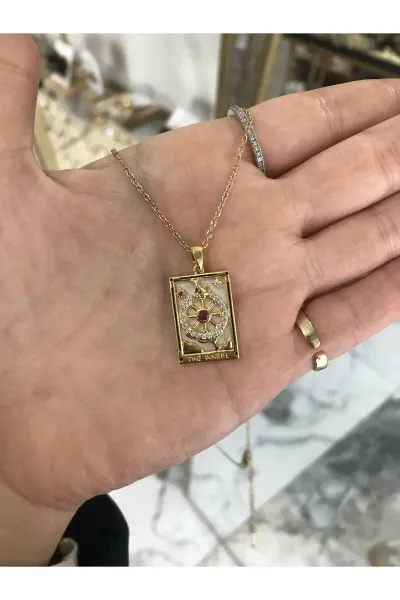 Kader Şansı Tarot Model Pembe Taş Detaylı Kolye