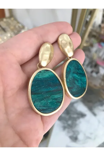 Simli Tasarım Gold Detaylı Küpe