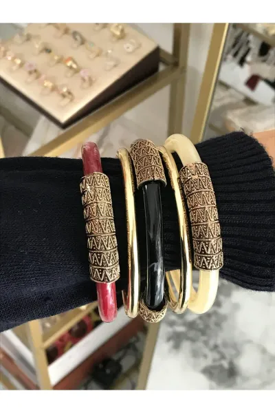 5'li Gold Detaylı Kemik Bilezik