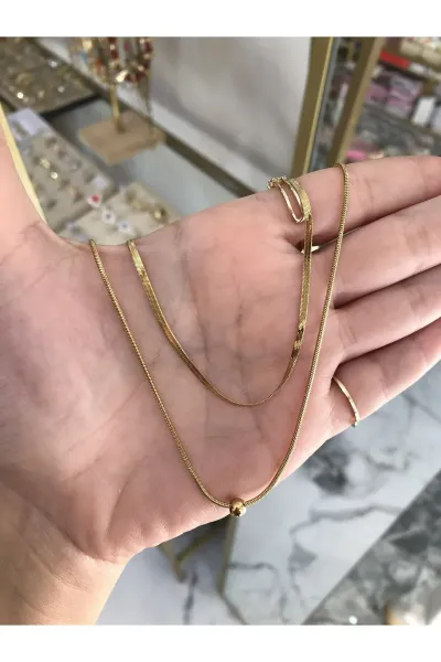 İtalyan Zincir Detaylı İkili Model Kolye