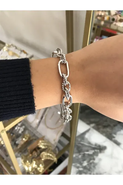 İri Zincir Silver Model Bileklik (kararmaz)