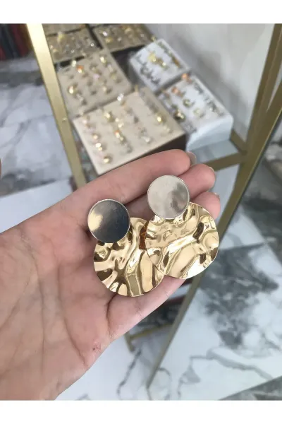 Gold Ve Gümüş Detaylı Küpe
