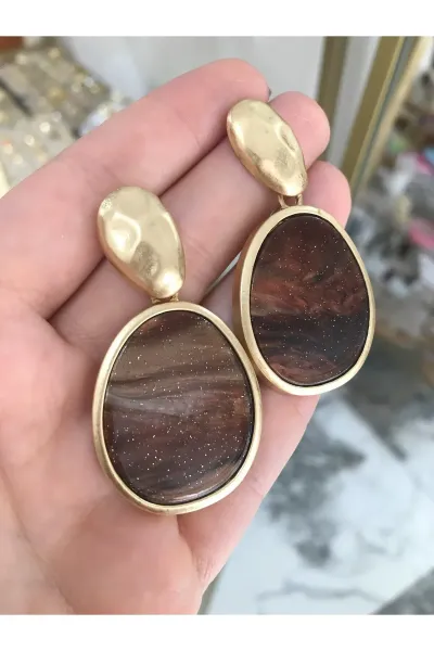 Simli Tasarım Gold Detaylı Küpe