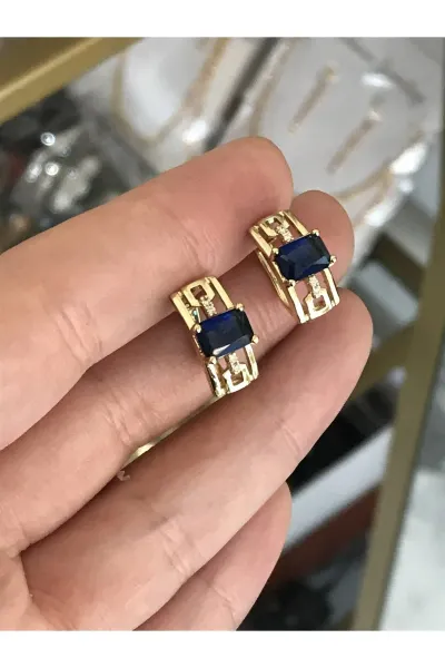 XUPING Lacivert Taş Detaylı Gold Model Küpe (kararmaz)