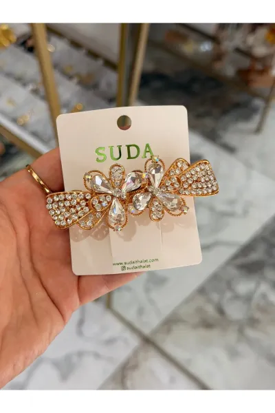Taş Detaylı Çiçek Model Gold Toka