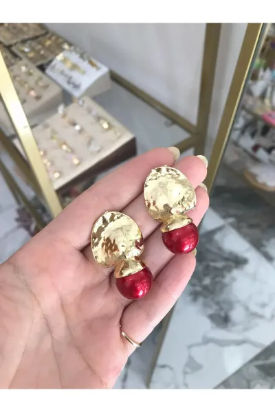 Vintage Kırmızı detaylı Küpe