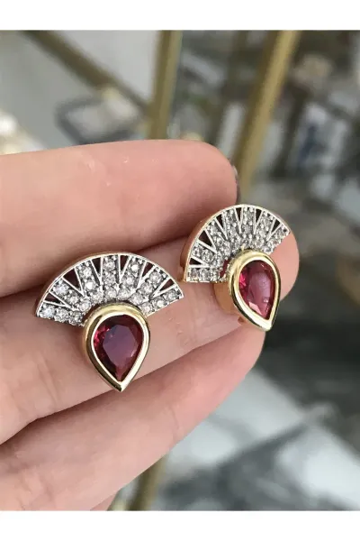 VIP Seri Pembe Taş Detaylı Damla Küpe