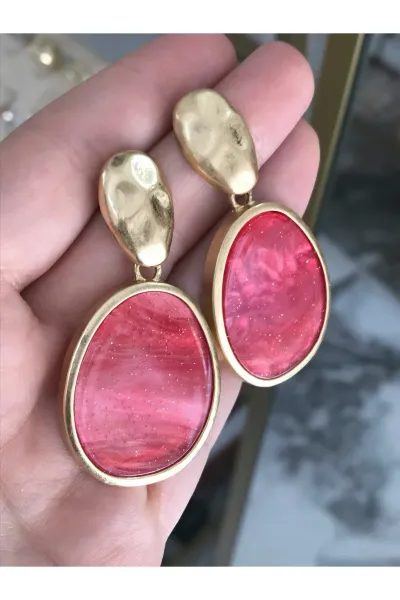 Simli Tasarım Gold Detaylı Küpe