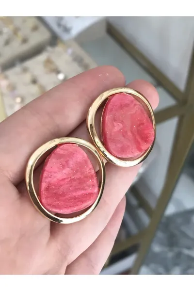 Yeni Seri Sim Detaylı Pembe Küpe