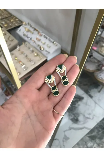 VİP Seri Yeşil Taşlı Küpe
