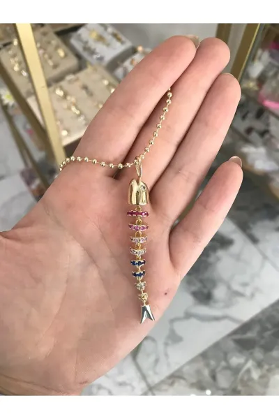 Renkli Taşlı Balık Model Kolye