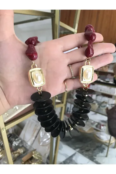Cam Boncuk Model İnci ve Gold Detaylı İri Kolye