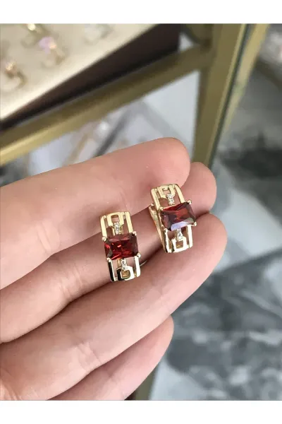 XUPING Bordo Taş Detaylı Gold Model Küpe (kararmaz)