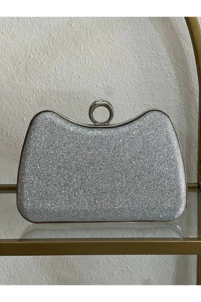 Sim Detaylı Gümüş Abiye Çanta