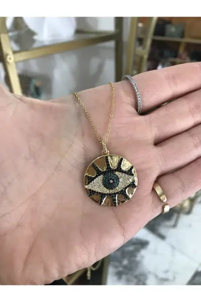 İri Göz Model Taş İşlemeli Gold Kolye