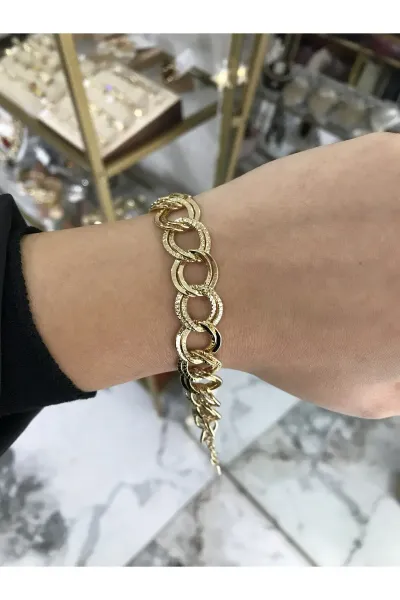 İkili Zincir Künye Gold Model Bileklik