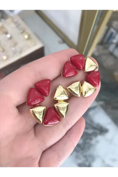 Yeni Seri Gold Kırmızı Detaylı Küpe