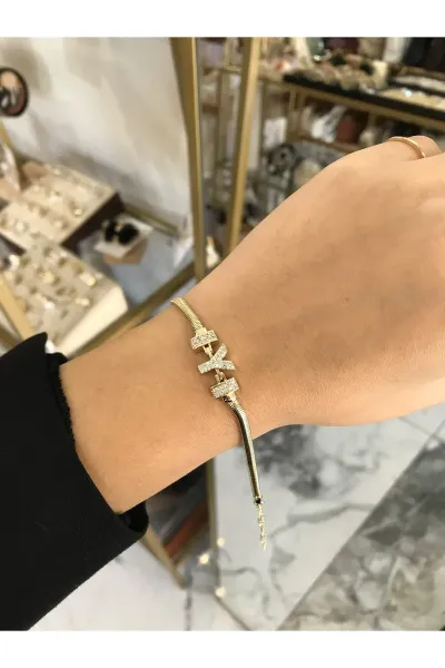 Harf Detaylı Taşlı Yılan Sırtı Model Bileklik ( YHarfi) kararmaz