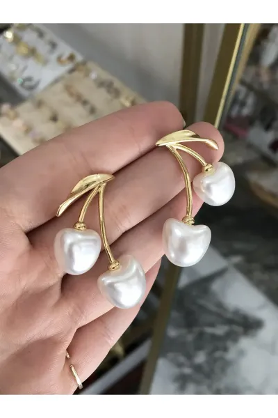 İnci Detaylı Elma Model Küpe
