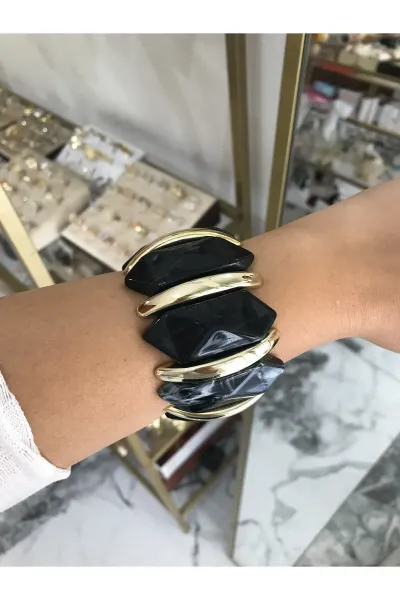 Lasikli Gold Detaylı Kemik Model Bilezik