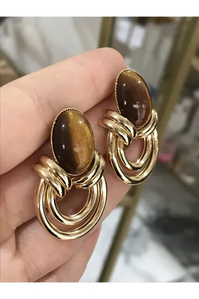 Şık Simli ve Gold Detaylı Küpe