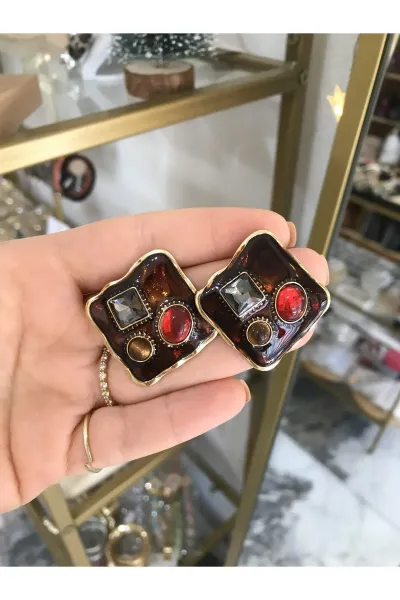 Tasarım Kare Vintage Model Küpe