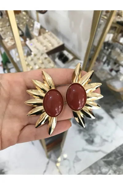 Marka Muadili Gold Detaylı Bordo Güneş Model Küpe