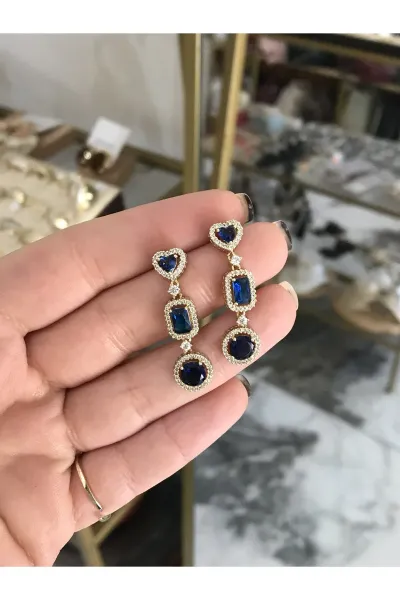 Mavi Taş Detaylı Baget Küpe ( Xuping/kararmaz)