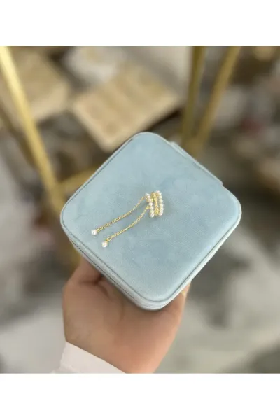 İnci Detaylı zincirli Kıkırdak Model Küpe