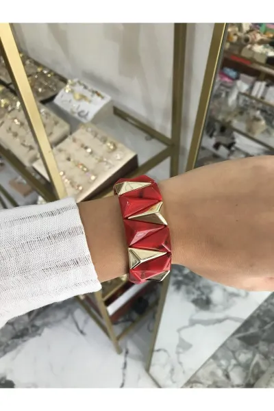 Lasikli Gold Detaylı Kemik Model Üçgen Bilezik