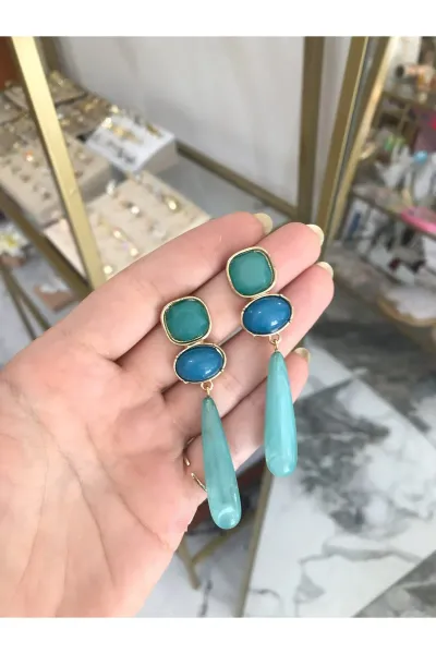Şık Mavi Tonları Ve Sarkıt Model Küpe