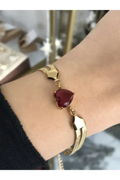 Bordo Kalp Detaylı Bileklik