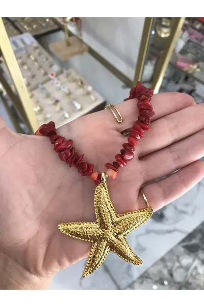 Deniz Yıldızı Detaylı Doğal Taş Model Kolye