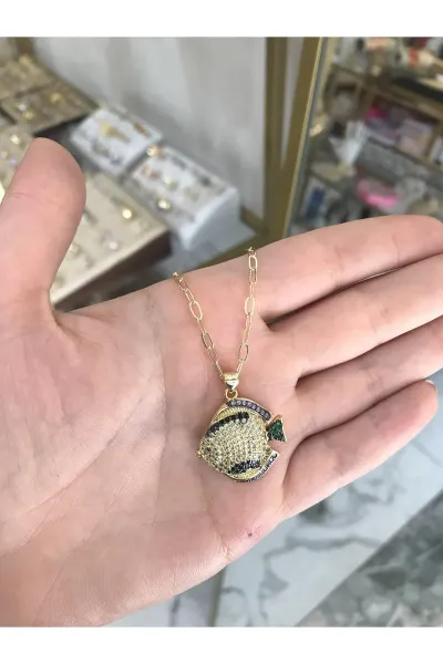 Renkli Taşlı Balık Model Kolye