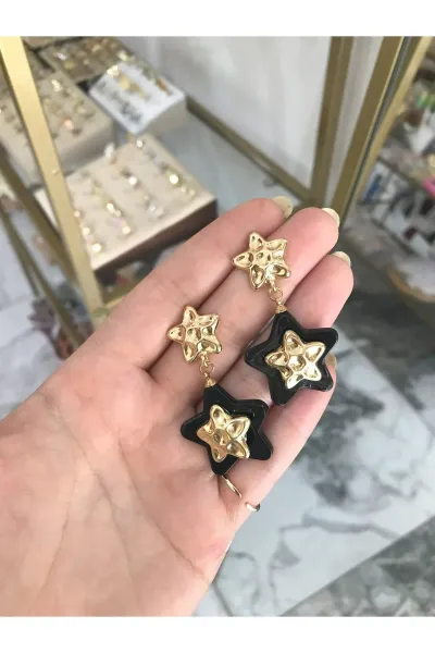 Siyah Yıldız Model Küpe