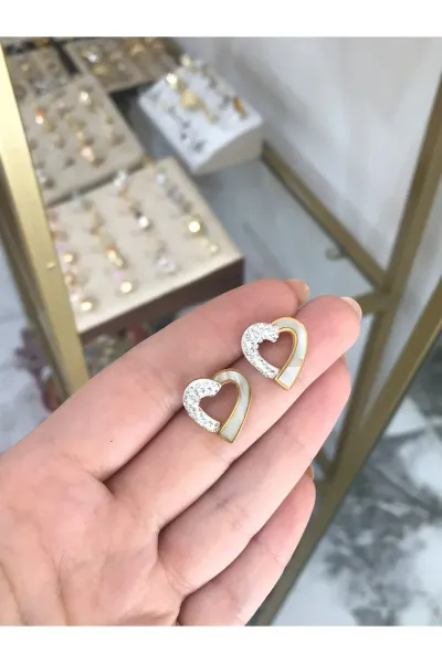Taş Detaylı Kalp Küpe